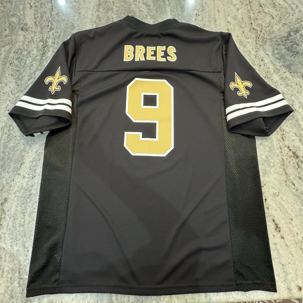 NFL Team Apparel New Orleans Saints 9 Drew Brees Black Gold Jersey Men's Sz XL